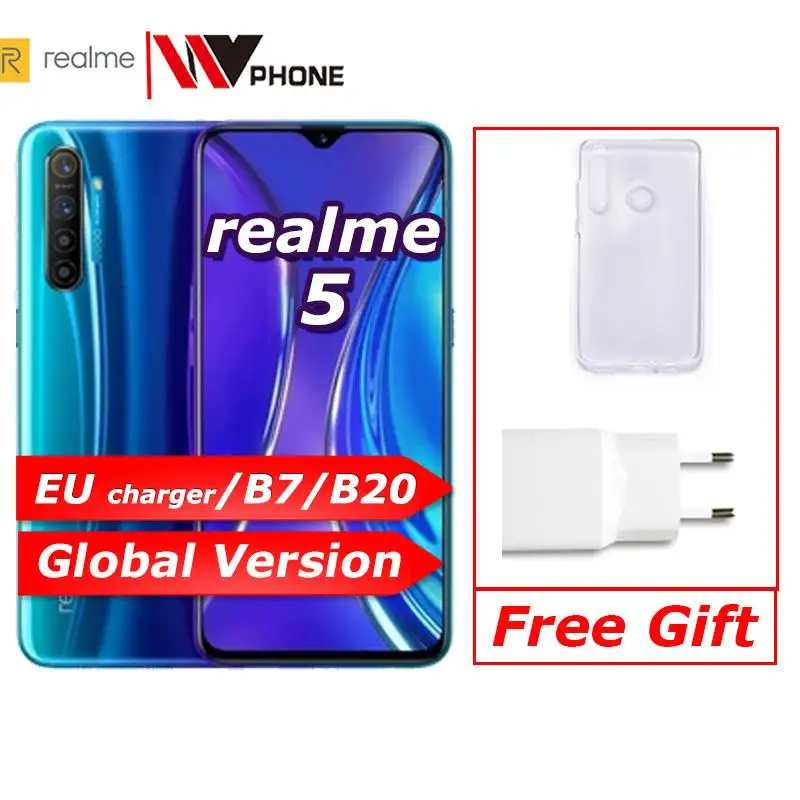 Realme 5 глобальная Версия Мобильный телефон 6,5 ''полный экран Snapdragon 665 AIE Quad камера PowerHero мобильный телефон