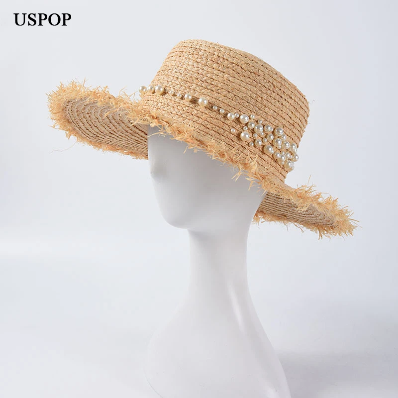 

USPOP 2020 New peral raffiia sun hats women summer hats wide brim beach hats