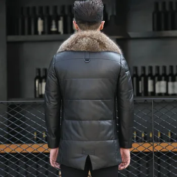 

90% Duck Down Genuine Sheepskin Leahter Winter Jacket Men Real Raccoon Fur Collar Coat A-1550 MY762