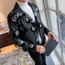 Корейский стиль Мужские Клубные наряды куртка с лацканами на молнии с животным принтом блейзер для мужчин с рисунком льва кожаный пиджак мужские сценические певцы одежда