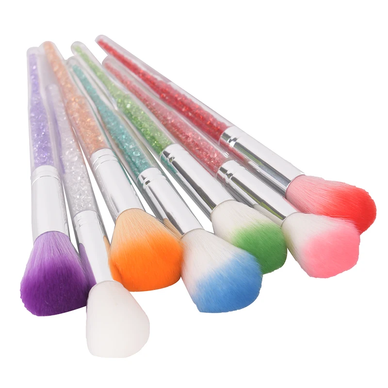 Nail Glitter Brush Dust Clean Acrylic UV Gel Powder Remover Rhinestone Handle Brushes For Nails Manicure Tools 7 Colors