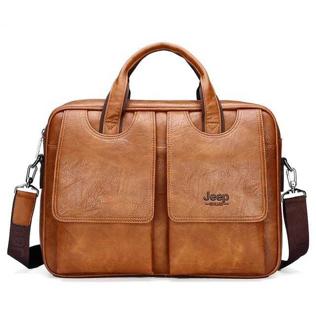 JEEP BULUO Men's Bags Briefcase Travel Easy To Carry Multifunctional Large Handbag 14-inch Computer Split Leather Man Big Bag 1800  Orange