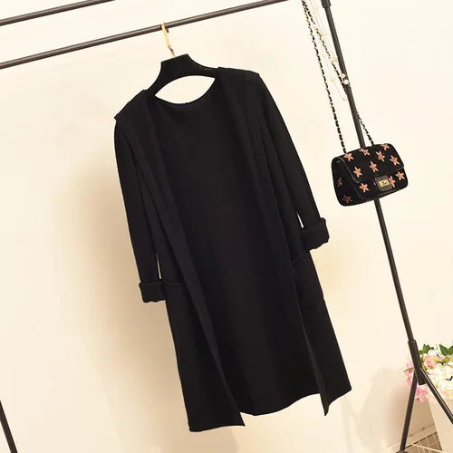 black Neploem Autumn Winter Hooded Sweater Open Stitch Women Long Knitted Cardigan Long Sleeve Pocket Loose Solid Outerwear 55129 - Цвет: black