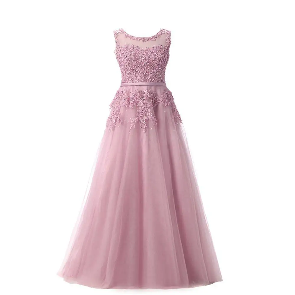 Платья для выпускного вечера с жемчугом и цветочной аппликацией длинное вечернее платье для женщин без рукавов Тюлевое платье для выпускного - Цвет: dusty rose pink