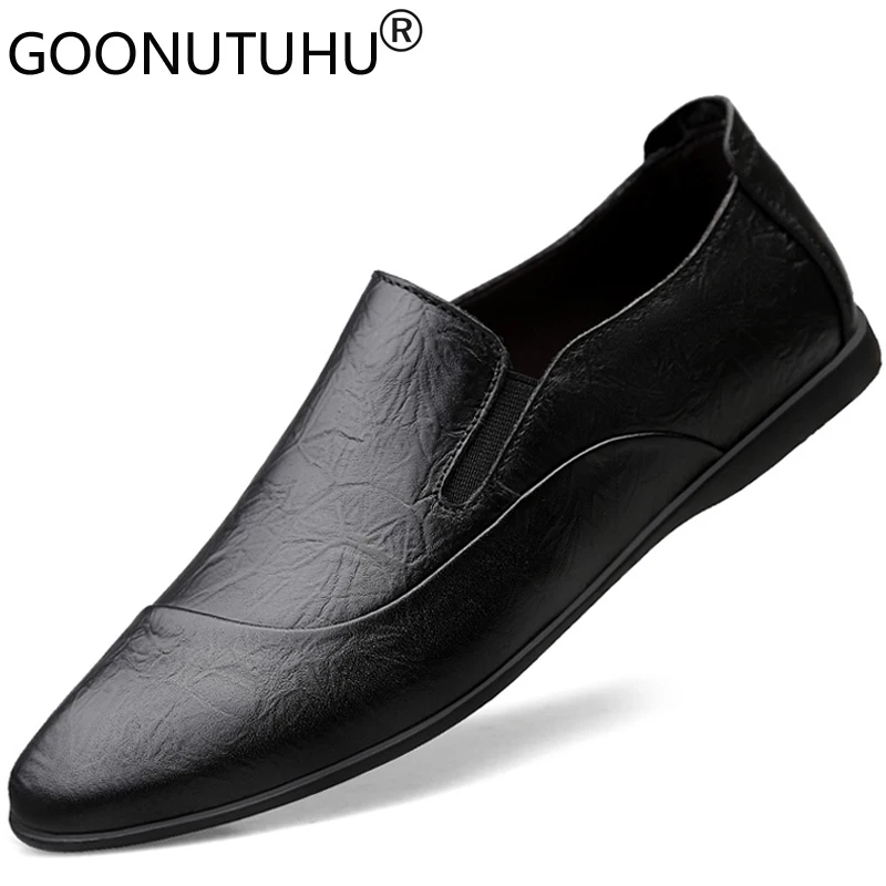 

2021 Fashion Men's Shoes Casual Genuine Leather Male Loafers Classic Brown Or Black Slip On Shoe Man Flats Driving Shoes For Men