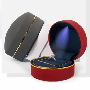 

High quality gift box Jewelry Packaging box Faux Leather LED Light Wedding Engagement Ring Jewelry Display Box Storage Case New