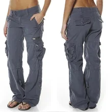Hip Hugger Comfy Cargo Casual Pants With Pockets Unisex Couple Full Flare Pants Gray Red Green Black Fashion Cargo Pants