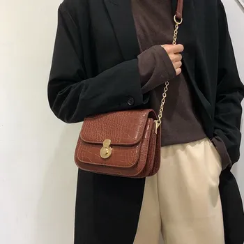 

Online Celebrity Bag Women's 2020 New Style INS Crocodile Pattern Retro CHIC Chain Shoulder Bag