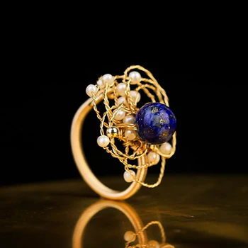 

Adjustable Open Rings Flowear Freshwater Pearl Blue Stone Finger Ring For Women Jewelry Fashion Wedding Party Accessories Gifts