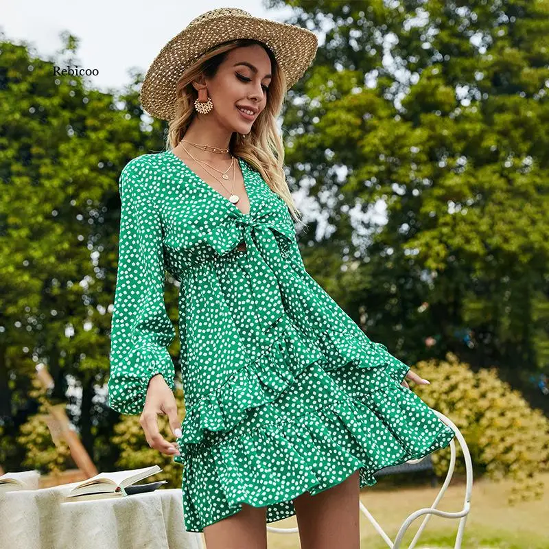 Long Sleeve Bowknot Mini Dress 