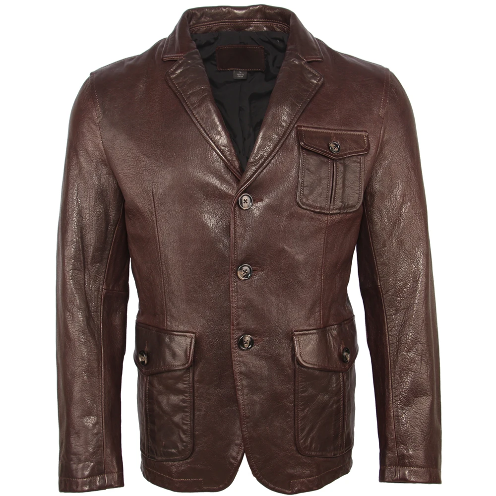 Мужская кожаная куртка из натуральной дубленой овчины, мягкая приталенная кожаная куртка, мужское кожаное пальто, кожаный костюм, весна-осень M463
