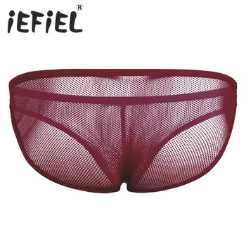 

Male Mens Triangle Panties Mesh See Through Sheer Lingerie Low Rise Elastic Waist Bulge Pouch Bikini Briefs Thongs Underwear