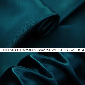 

100% SILK CHARMEUSE SATIN 114cm width 22mommes Natural Mulberry Silk Fabrics Satin Dress Material Deep Ocean Blue #54