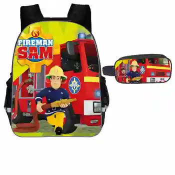 

2Pcs/Set Portfolio For School Bag Girls Boys Fashion Fireman Sam Printed Backpacks Kindergarten Bookbag Mochila Escolar