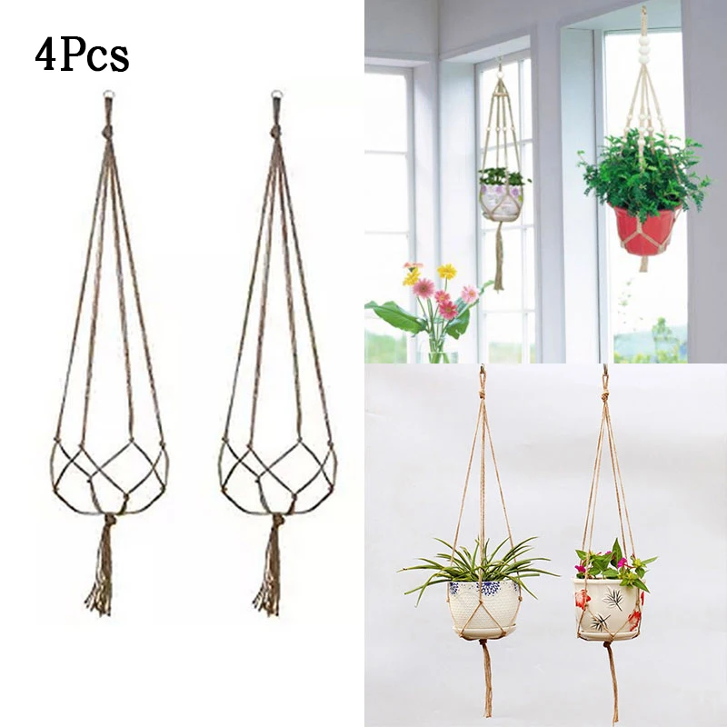 4xMacrame вешалка для растений, Хлопковый Канат, цветочный горшок, подвесной держатель корзины для растений