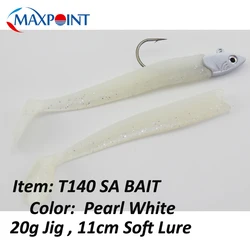 Enhanced Soft Bait Fishing Lure Set - 11cm Flexible Swing Tail with 20g Jig Head (T140WHITE)