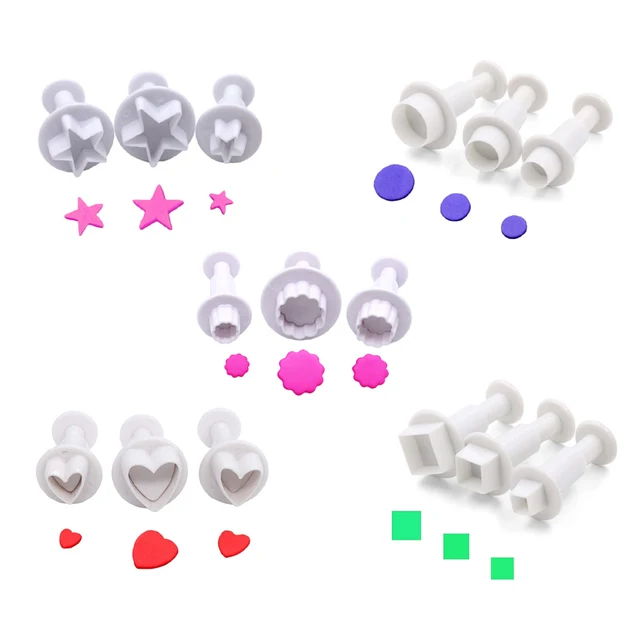 3 Db/Beállított Csillag Szerető Szív Kerek Virág Négyzet Alakú Sütemény Cukorcraft Cookie Penész Fondant Díszítő Szerszámok