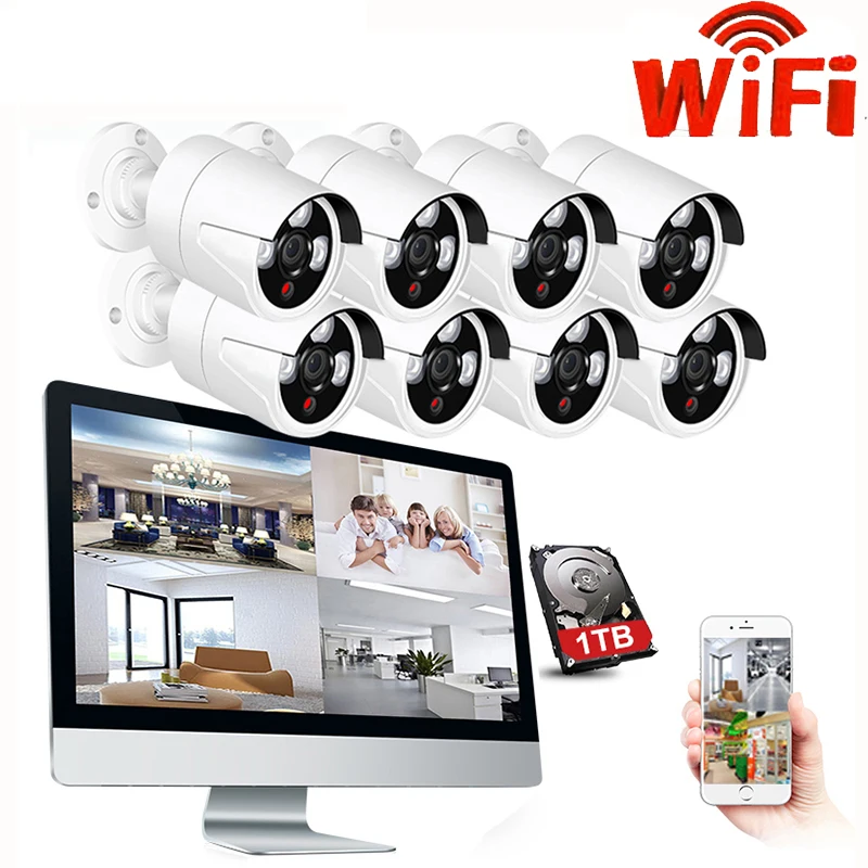 13 &quotlcd 8CH 1080P HD Беспроводной NVR комплект CCTV система безопасности 2MP IR CUT наружная Wifi