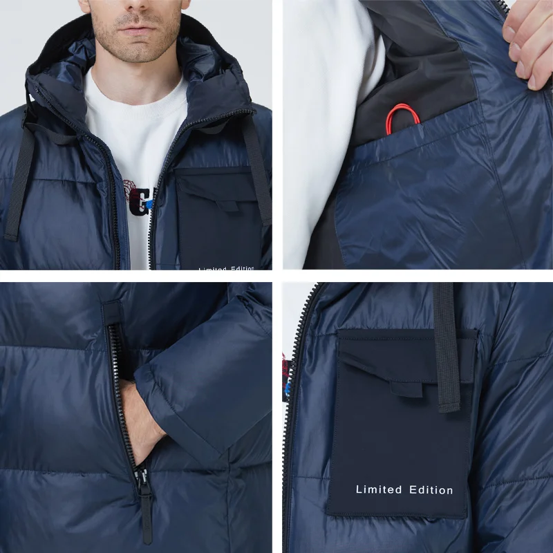 ICEbear male travel wear hooded winter coat large pocket men's clothing MWD21923I parka coat parkas coat