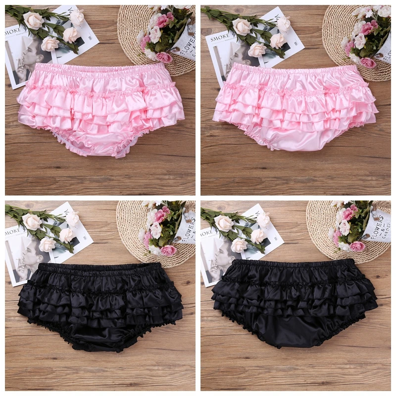 

Mens Lingerie Soft Shiny Satin Ruffled Bloomer Tiered Skirted Panties Good Stretchy Smooth Sexy Panties Sissy Briefs Underwear