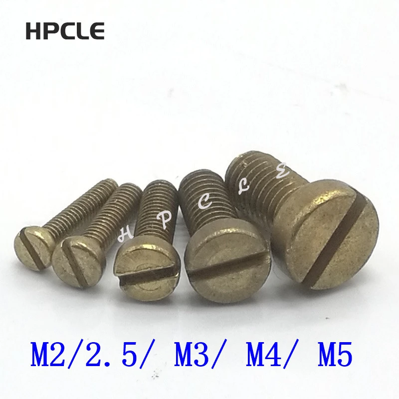 10 50PCS M2 M2.5 M3 M4 M5 DIN84 Brass Slotted Cheese Head Screw Brass