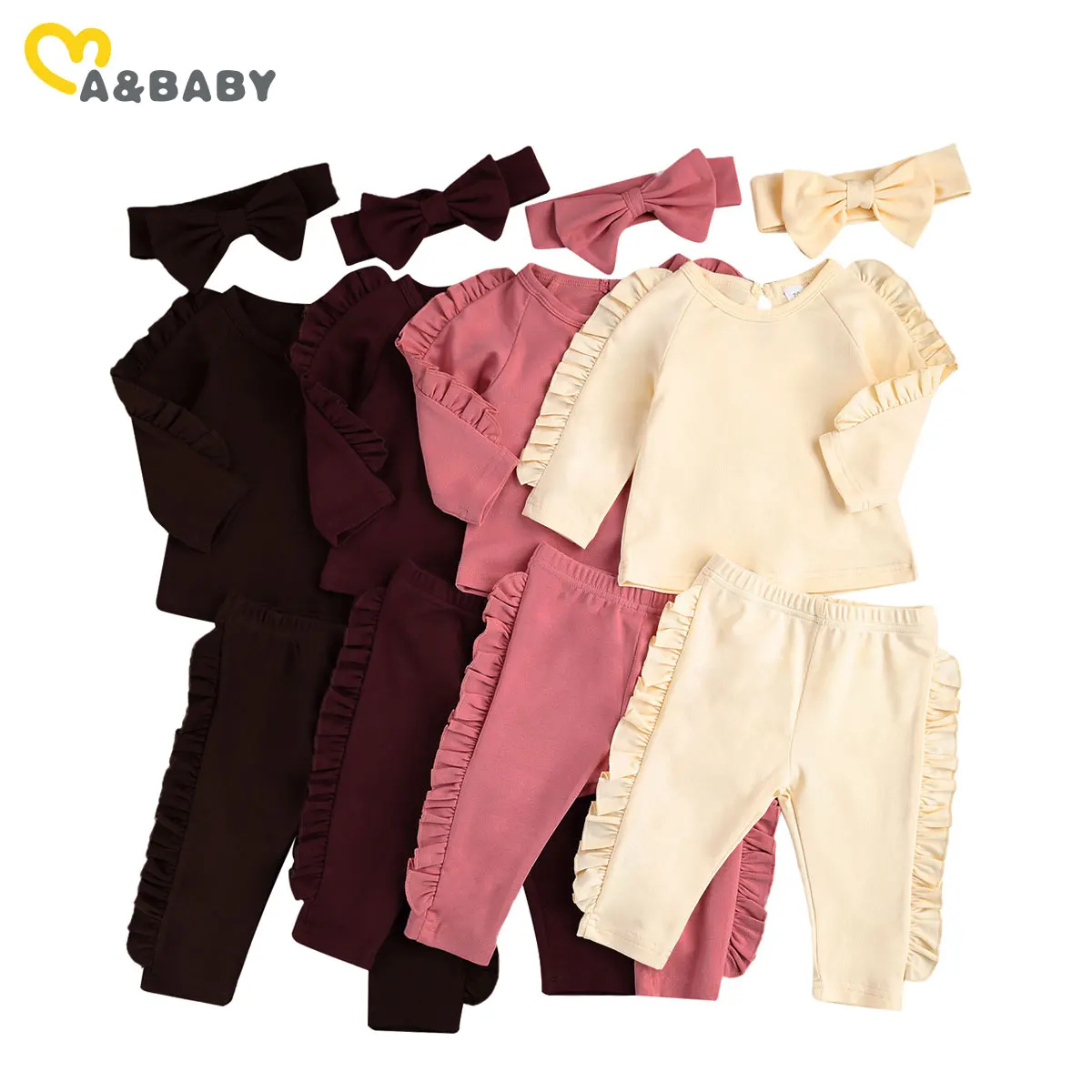 

Ma&Baby 0-18M Spring Autumn Newborn Infant Baby Girl Ruffles Clothes Set Long Sleeve Sweatshirt Top Pants Outfits
