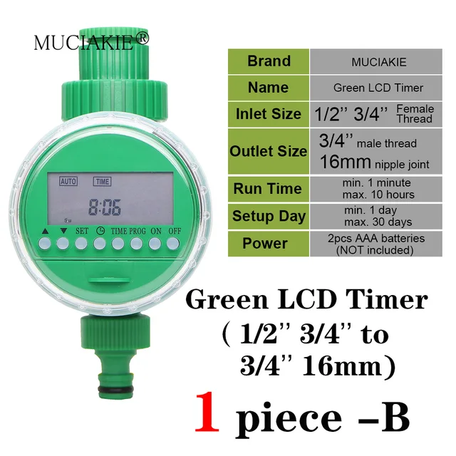 MUCIAKIE 5 Types of Garden Water Timer Rain Sensor Solar LCD Double Dial Controller Watering Irrigation 1/2'' 3/4'' Tap Joint 3