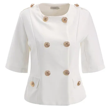 

Plus Size White Jacket Women 3/4 Sleeve Double-Breasted Buttons Cropped Coat Spring Autumn Slim Business Work Jacket Coat