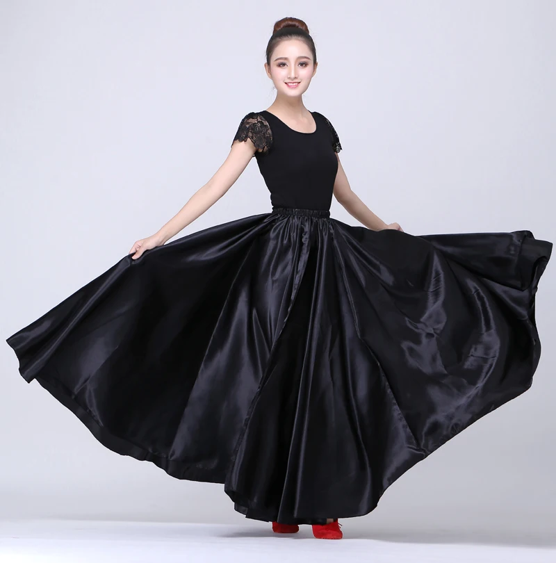 Color8 one skirt 10 цветов атласная гладкая однотонная испанская юбка для фламенко размера плюс костюмы для танца живота Женская юбка в цыганском стиле - Цвет: Color8 one skirt