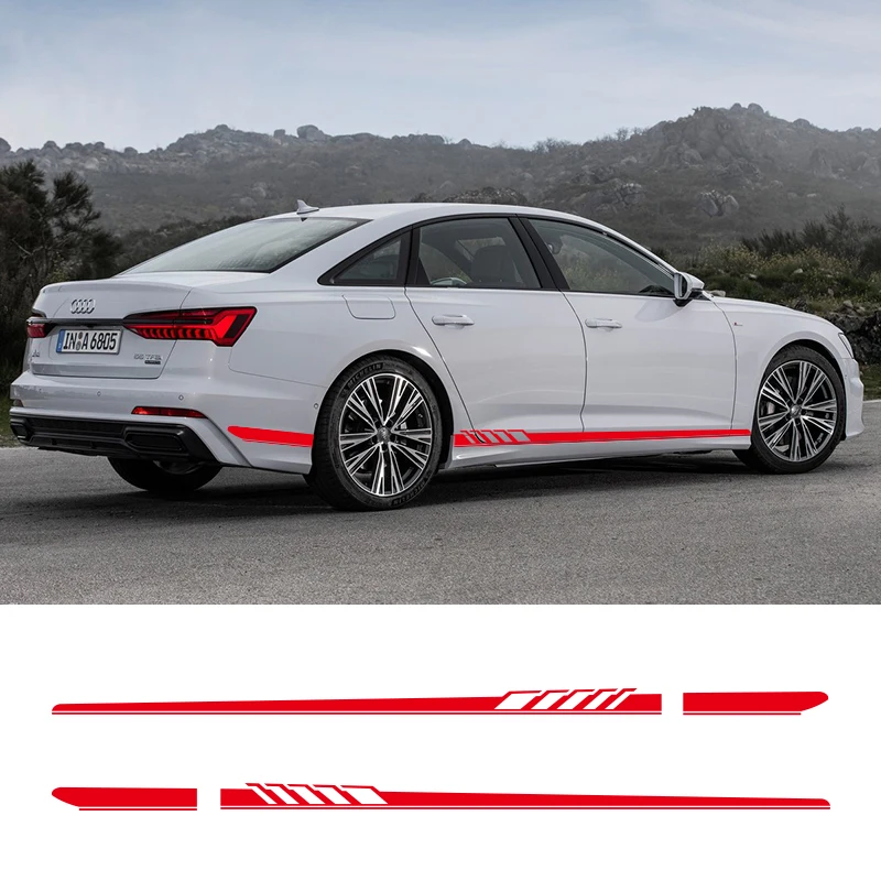  2 PCS Car Vinyl Side Stripes Stickers Auto Graphics Decals For Audi A3 A4 A5 A6 A7 Q2 Q3 Mercedes B