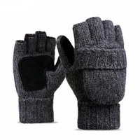2021 Unisex Thick Male Fingerless Gloves Men Wool Winter Warm Exposed Finger Mittens Knitted Warm Flip Half Finger Gloves Warm 1