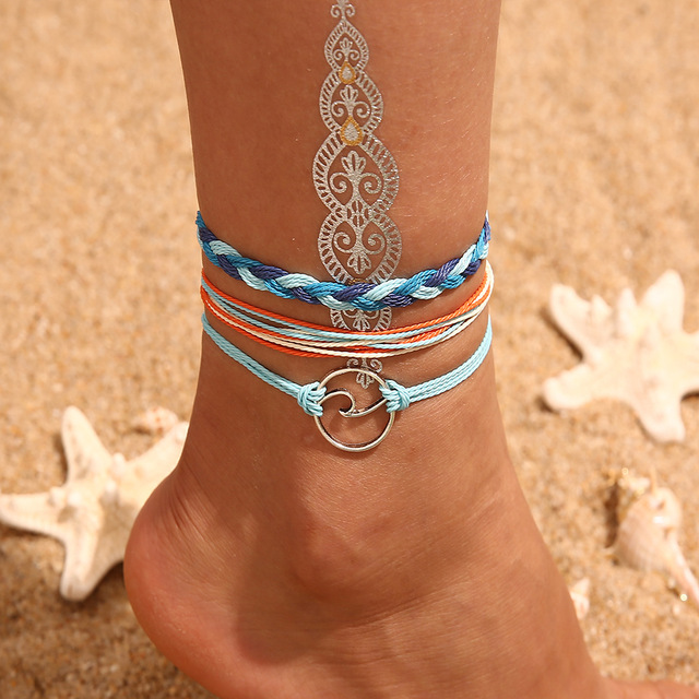 Shell Ankle Bracelet Set For Women Bohemian Rope Chain Sequin Anklets Summer Beach Girls Barefoot Leg Chain Boho Jewelry