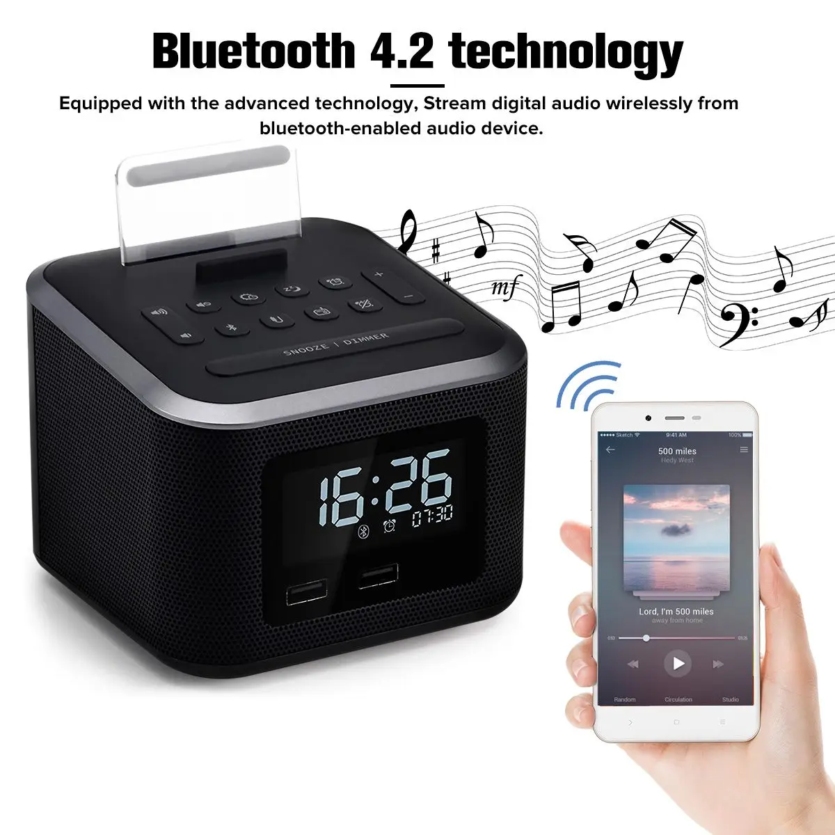 Беспроводной bluetooth 4,2 широковещательный динамик будильник c ЖК-дисплеем с 2 портами usb светодиодный цифровой fm-радио домашнее украшение Повтор Настольные часы
