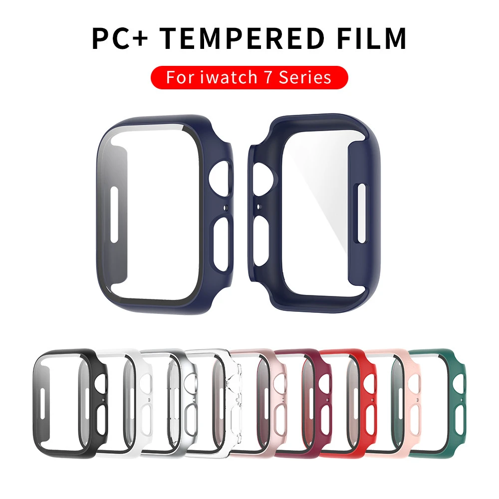 For Iwatch 7 Case Tempered Glass PC Cover For Apple Watch7 I Watch Series 41mm 45mm Screen Protector Protective Shockproof Coque