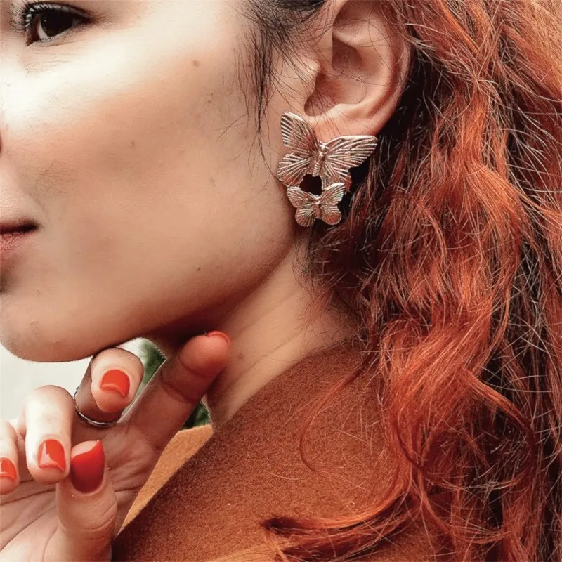 Новые Модные металлические серьги для девочек в виде крыльев бабочки из сплава