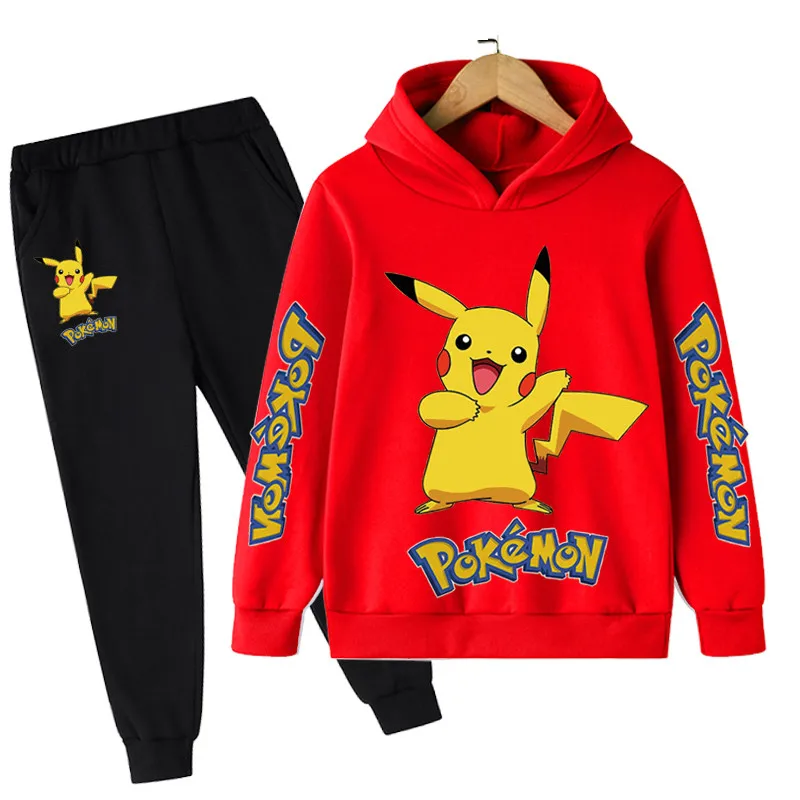 2022 New Children's Clothing Pikachu- Hoodie Pokemon- Suit Kids Hoodies Pants Two-piece Children Clothing Set 4-14 Years toddler hoodie boy