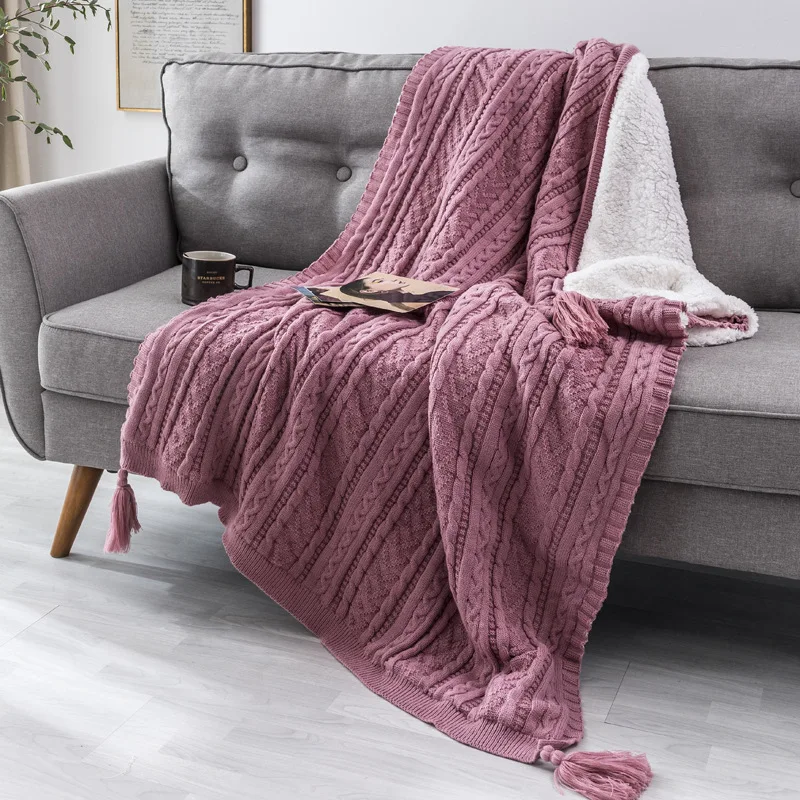 

Aggcual Spring Autumn throw blanket for bed Knitted with fleece Pure Cotton sofa blanket for sofa nordic winter Bedspread XT47