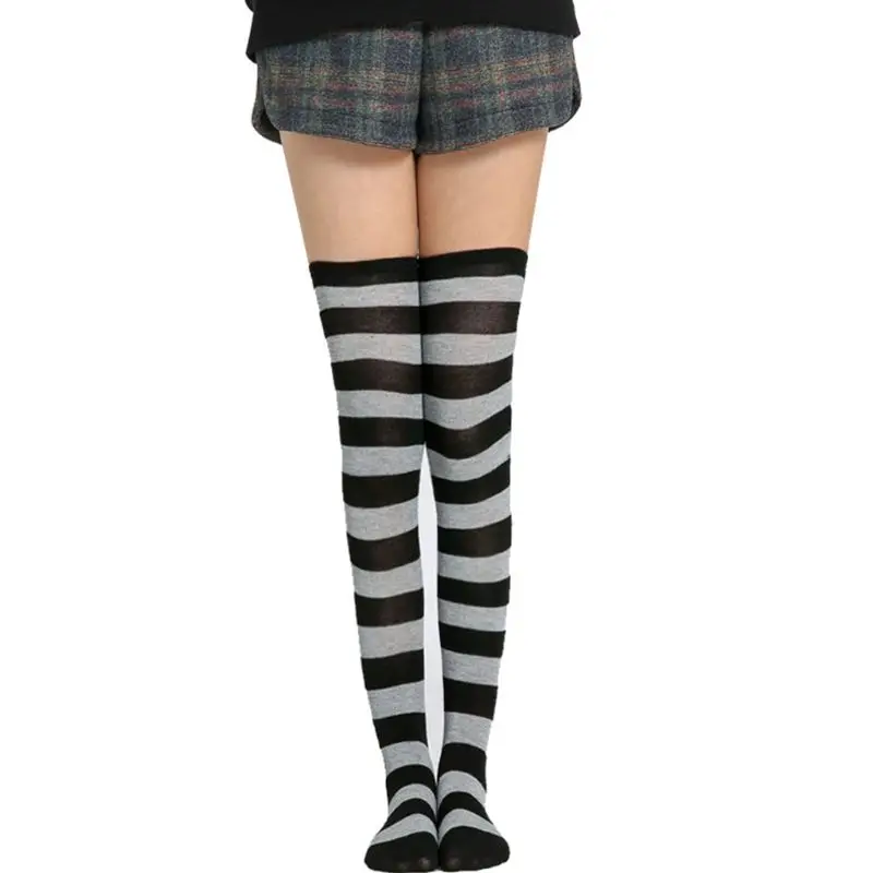 Для женщин девочек трикотажные Косплей Длинные носки полосы контрастных цветов выше колена до бедра нарядное платье костюм на Хэллоуин - Цвет: 18