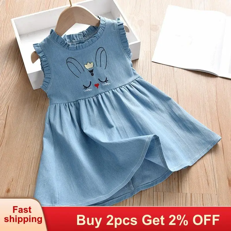 Платье для девочек Летнее джинсовое платье принцессы с принтом малышей