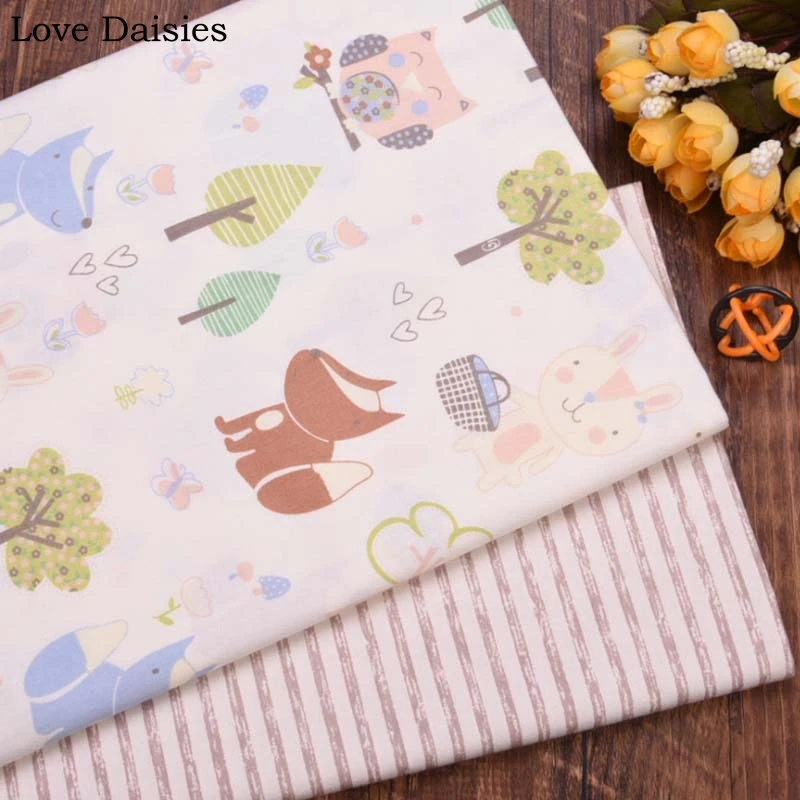 Хлопок саржа мультфильм белый лес сова кролик деревья коричневая полоса ткань детская кроватка палатка постельные принадлежности лист Декор ручной работы ремесло