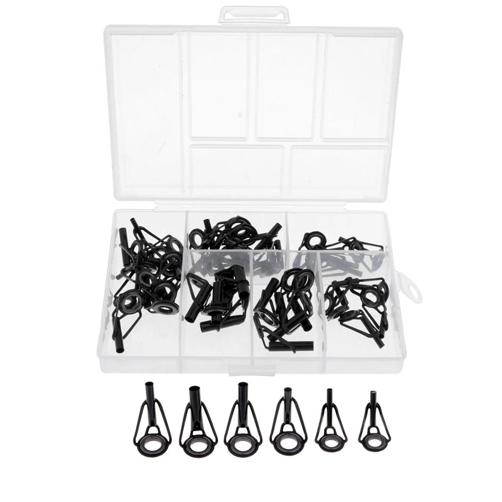 40Pcs/Box Fishing Rod Guides Replacement Tip Ring Ceramic Guide Eye Rings DIY Rod Building Repair Accessories Kit 