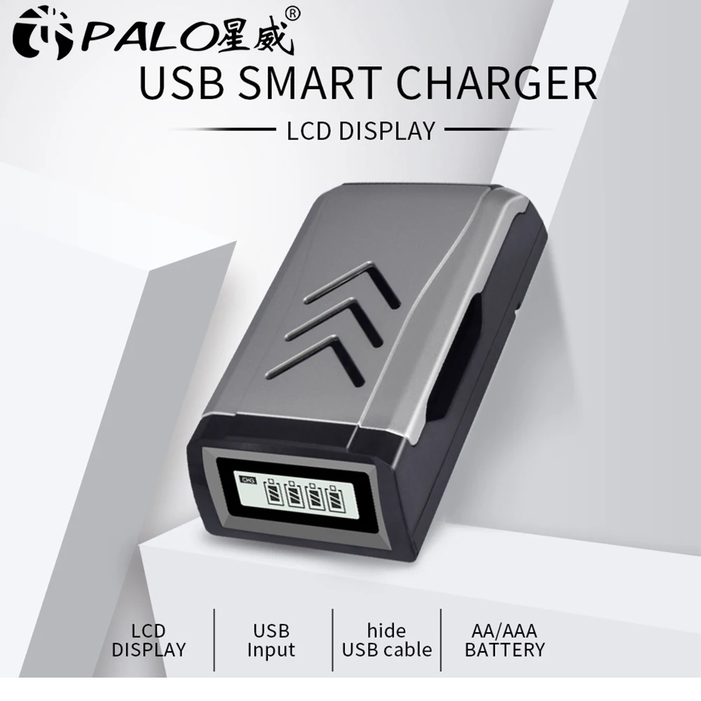 PALO nc555 4 слота ЖК дисплей usb зарядное устройство для AA/AAA NiCd NiMh аккумуляторы nicd
