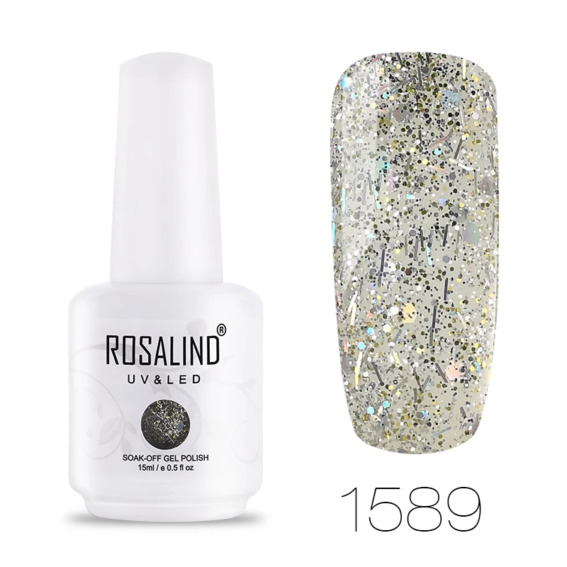 ROSALIND светящийся Алмазный Гель-лак для ногтей УФ светодиодный гель все для маникюра Платиновый лак для ногтей замачивается нужно базовое верхнее покрытие 15 мл Лак - Цвет: RH1589