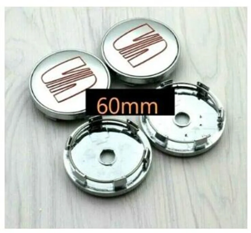 

4x for Seat Wheel Centre Cap Silver/Chrome/Red 60mm Set Of 4 Hub Caps Logo Decal New