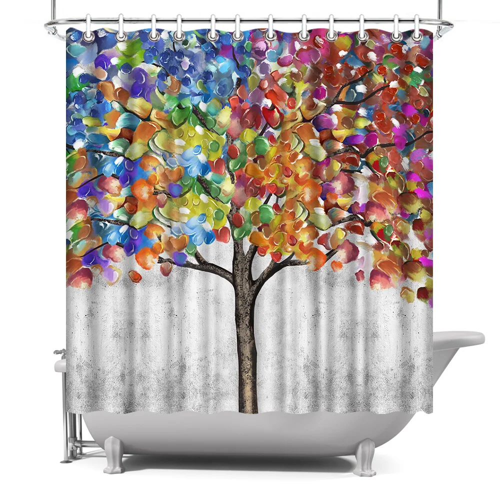 

Photo Custom Shower Curtain Colorful Tree Waterproof Polyester Fabric Bath Curtain for Bathroom Decor with Hooks 180x180cm