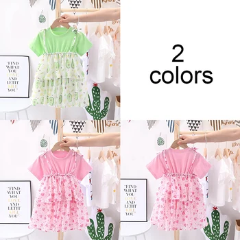 

Girls Sleeveless Dress Casual All-match Flowers Pattern Dress Children Short sleeve Cute Fashion Dress Summer