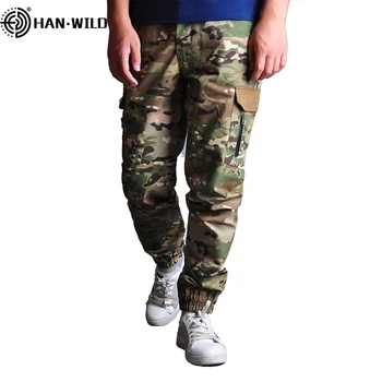 

HAN WILD Tactical Camouflage Pants Military Casual Combat Cargo Pant Water Repellent Ripstop Men's Trousers 9-point Hiking Pants