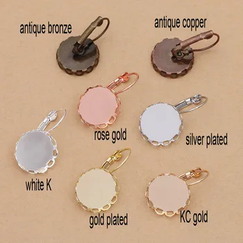 

10pcs 7 Colors Plated French Lever Lace Back Earrings Blank/Base,Fit 12-20mmmm Glass Cabochons,Buttons;Earring Bezels