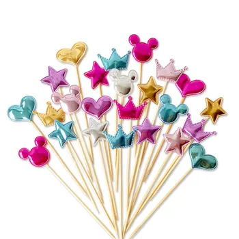 

5 pcs/lot lovely heart star crown cake topper for birthday cupcake flag baby shower party wedding decoration supplies