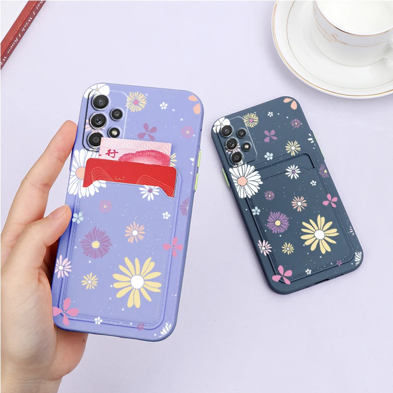 For Samsung A52 Case Soft TPU Silicone Wallet Card Holder Back Cover For Samsung Galaxy A 52 a52 4G 5G Flower Shell Fundas Couqe silicone case samsung